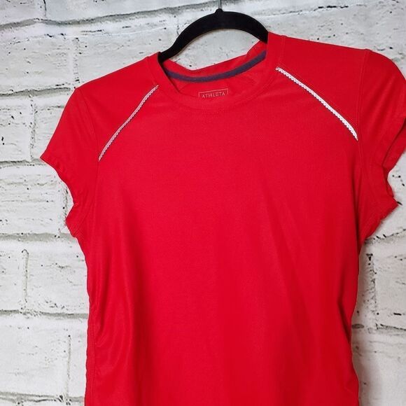 Athleta Red rouched side workout top Size small reflective 861705 - Picture 4 of 6
